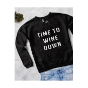 Long Sleeve Round Neck Letter TIME TO WINE DOWN Printed Leisure Sweatshirt