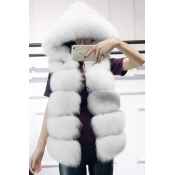 Winter's Trendy Warm Faux Fox Mink Hair Hooded Sleeveless Solid Vest Coat