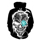 3D Loose Unisex Hot Popular Long Sleeve Skull Printed Black Hoodie