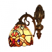 Tiffany Style Baroque Dome Wall Light Stained Glass Wall Sconce in Multicolor for Bathroom