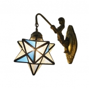 Aqua Star Shade Wall Sconce Tiffany Style Rippled Glass Wall Lamp for Bedroom Kitchen