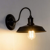 Vintage Curved Arm Wall Lamp Iron 1 Bulb  Wall Mount Light in Black with Curved Arm