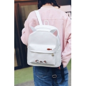 Cute Animal Ear Design Letter CAT Printed Leisure White Backpack Schoolbag