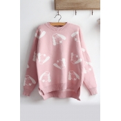 Lovely All Over Cartoon Dog Jacquard Crewneck Long Sleeve Pullover Sweater