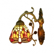 Dragonfly Wall Sconce Tiffany Style Stained Glass Wall Lamp in Multicolor for Bedroom Staircase