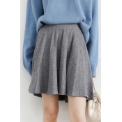 High-Waist Basic Solid Fashion Knitted Mini A-Line Pleated Skirt for Girls