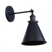 Simple Concise Cone Wall Lamp Steel Single Light Wall Sconce in Black for Bedside