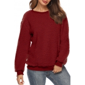 Solid Long Sleeve Round Neck Leisure Cozy Warm Fleece Sweatshirt for Girls