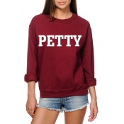 Hot Fashion Long Sleeve Round Neck Letter PETTY Pattern Sweatshirt for Girls
