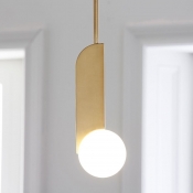 White Ball Shade Post Modern Mini Hanging Light in Gold Finish for Dining Room Bar Counter
