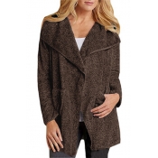 Winter's New Trendy Long Sleeve Plain Fleece Tunics Brown Coat