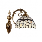 Beige Dome Wall Light Traditional Tiffany Style Stained Glass Wall Sconce for Staircase