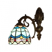 Aqua Dome Wall Sconce Tiffany Mediterranean Style Stained Glass Wall Light for Bedroom