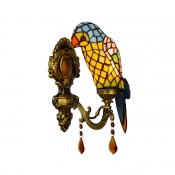 Parrot Shade Wall Light Tiffany Style Stained Glass Decorative Wall Sconce in Yellow