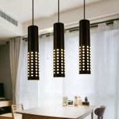 Perforated Cylindrical LED Pendant Light Contemporary Metal 1-Light Track Lighting in Black