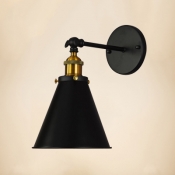 Brass Finish Cone Small Wall Light Vintage Iron 1 Head Sconce Lighting with Round Base