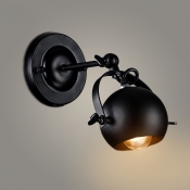 Rotatable 1 Head Ball Wall Lamp Industrial Small Iron LED Wall Light Fixture in Black
