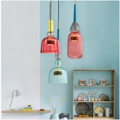 Dome/Cylinder/Bell Shaped Hanging Light Nordic Style Glass Shade LED Pendant Lamp for Bar Restaurant