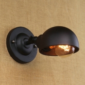 Dome Wall Mount Light Industrial Rotatable Iron Single Light Sconce Lighting in Black