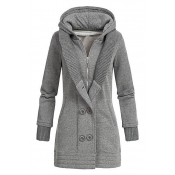 Winter's Basic Solid Hooded Long Sleeve Double Breasted Zip Up Overcoat