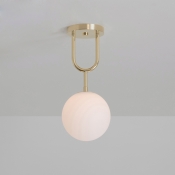 Brass Finish Globe Ceiling Light Modernism Opal Glass 1 Head Semi Flush Mount Lighting