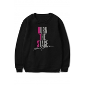 Unique Letter BURN THE STAGE Print Round Neck Long Sleeve Pullover Sweatshirt