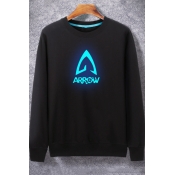 Luminous Arrow Printed Long Sleeve Round Neck Black Hip Hop Style Sweatshirt for Guys