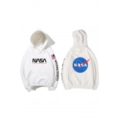 Popular Stylish NASA Logo Letter UNITED STATES American Flag Print Long Sleeve Relaxed Hoodie
