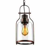 Traditional Style Glass Pendant in Cylinder Shade Industrial Single Light Ceiling Pendant in Rust