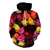 3D All Over Rose Printed Long Sleeve Cozy Yellow Hoodie