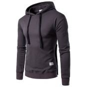 Men's Chic Unique Side Button-Embellished Solid Fitted Drawstring Hoodie