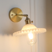 Opal Glass Scalloped Wall Sconce Simple Modern Rotatable Single Bulb Wall Lamp in Brass