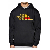 New Stylish Long Sleeve Letter THE PIRATE KING Logo Pattern Casual Loose Fit Drawstring Hoodie