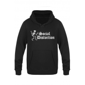 Punk Style Letter SOCIAL DISTORTION Skull Printed Long Sleeve Chunky Hoodie for Men