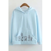 Cute Cartoon Animal Claw Embroidered Pocket Long Sleeve Pullover Rabbit Ear hoodie