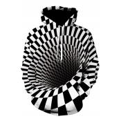 Black and White Colorblock 3D Whirlpool Printed Fashion Hoodie