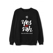 Crewneck Long Sleeve Letter YES Pattern Regular Fitted Pullover Sweatshirt