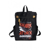 Retro Popular Letter SHARK ATTACK Printed Simple Backpack for Juniors