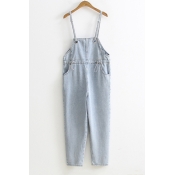 Students Basic Simple Plain Spaghetti Straps Straight Cropped Overall Jeans