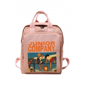 Letter JUNIOR COMPANY Comic Figure Print School Backpack 28*14*36cm