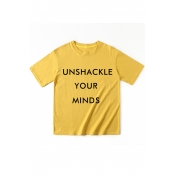 Comfortable Short Sleeve Round Neck Letter UNSHACKLE YOUR MINDS Printed Unisex Tee