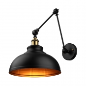 12'' Wide Dome Shade Industrial Adjustable LED Wall Light in Black Finish
