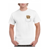 Cute Cartoon Groot Pocket Chest Simple Short Sleeve White T-Shirt