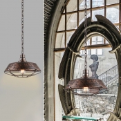 Industrial Style Mottled Rust Iron 1-Light Pendant Fixture with Metal Wire Cage
