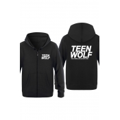 Popular Teen Wolf Letter Printed Basic Zip Up Regular Fitted Hoodie