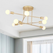 Metal Open Blub Semi Flush Mount with Crossed Lines Modernism 8 Heads Ceiling Lamp in Gold