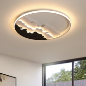 Metal Ring Ceiling Lamp Modernism LED Flushmount with Wave Design in Black and White