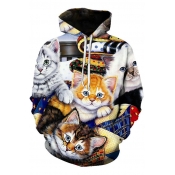 Unique 3D Cat Printed Sport Loose Pullover Drawstring Hoodie