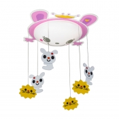 Bowl LED Flush Mount with Pink Bunny Modernism Girls Bedroom Acrylic Shade Ceiling Fixture