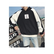 Simple Letter TJC Colorblocked Long Sleeve Oversized Black and White Hoodie